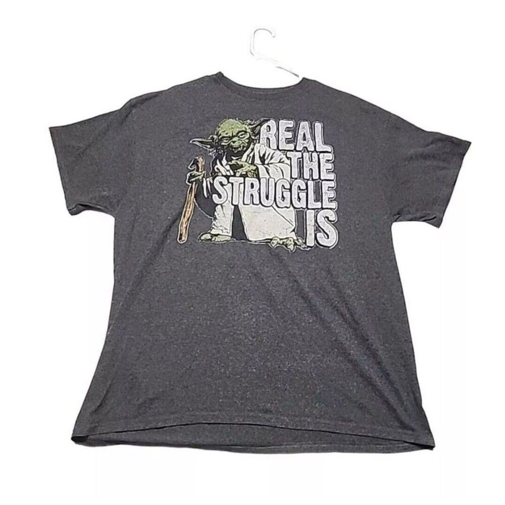 Star Wars Yoda “The Struggle Is Real” T-Shirt Gray Size XL